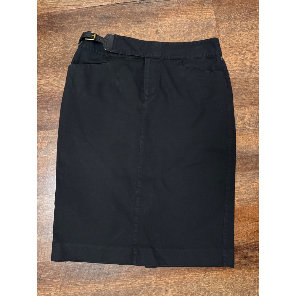 Lauren Ralph Lauren Black Pencil Skirt Size 4 Belted Buckle Career 24"